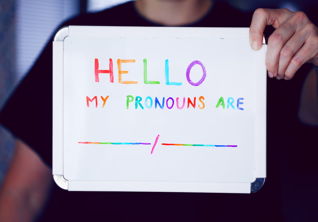 Whiteboard describing pronouns