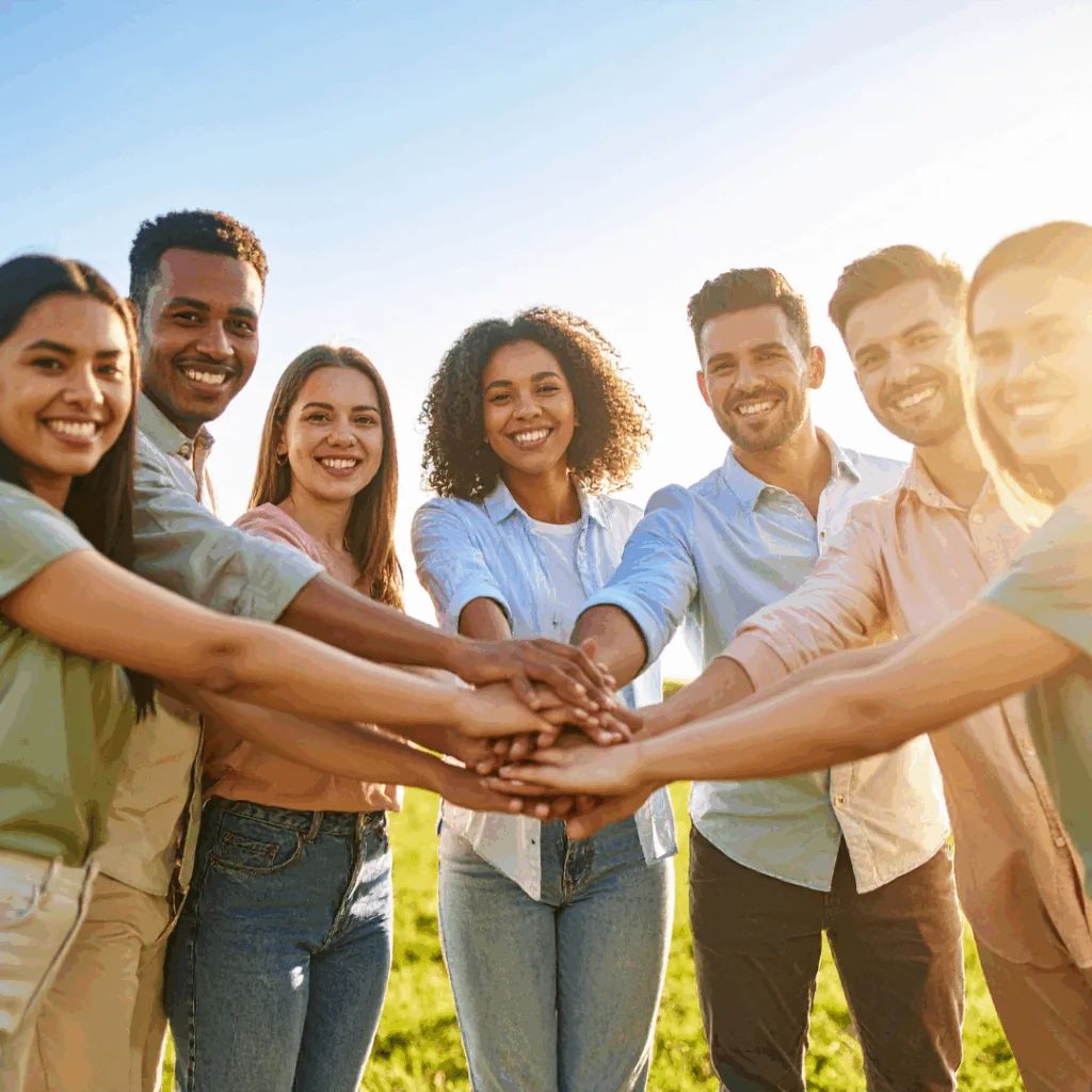 Group of young people hands together